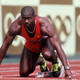 Ben Johnson in the starting block. Photo: Tony Duffy/Allsport.